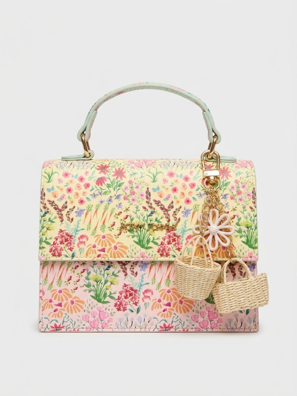 NWT Betsey Johnson Floral Garden Top-Handle Crossbody Bag |  Basket Charms